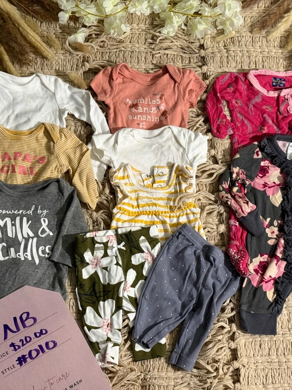Mixed Baby Girl Onesie & Legging Lot - Floral, Pink, Yellow, Gray, White